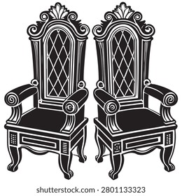 Two ornate black and white chairs with high backs and armrests furniture design