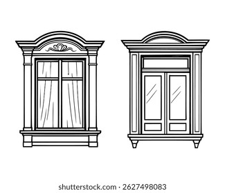 Two ornate window frames. Intricate architectural detail