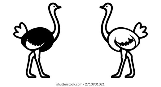 Dos avestruces de pie en un estilo de ilustración de vida silvestre audaz simple que representa aves exóticas y la naturaleza.