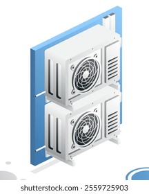 Two Outdoor Units of Air Conditioner. Vector Illustration. Isometric Concept.