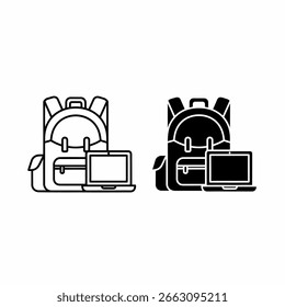 Dos iconos de mochila de contorno, uno negro y otro blanco, cada uno con una computadora portátil en el interior.
