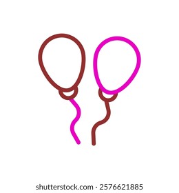 Two Outline Balloons with Strings in Pink and Brown
