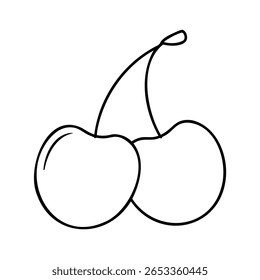 Two outline cherries with stems on a simple fruit cherry food