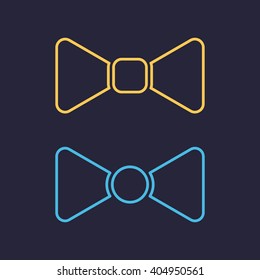 Two outline color bow tie icon, butterfly tie flat vector on dark background. Element for logo design. 