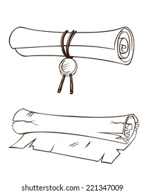 Two outline convoluted parchment scrolls.