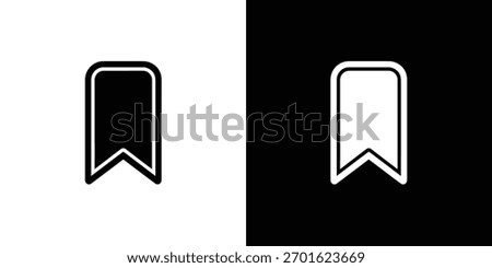 Two outlined bookmark icons, one black on white, the other white on black, illustrating the save or favorite functionality, set against contrasting backgrounds.