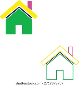 Dos iconos de la casa perfilados muestran colores vibrantes y una forma arquitectónica básica, limpia y moderna.