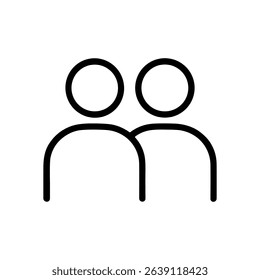 Two outlined individuals stand shoulder to shoulder. Icon symbol illustration