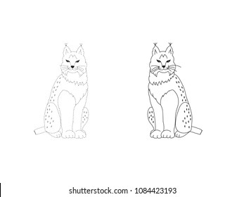 Two outlined silhouettes of a Lynx for coloring 