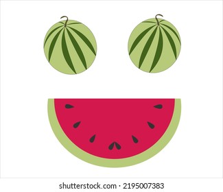 two outside water melon eyes and watermelon slice like mouth. creative vector design. isolated on white background.