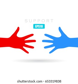Two outstretched hands vector poster on white background