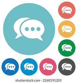 Two oval active chat bubbles solid flat white icons on round color backgrounds