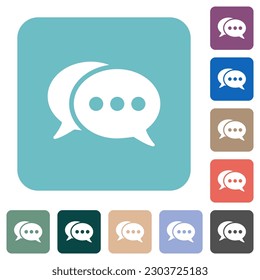 Two oval active chat bubbles solid white flat icons on color rounded square backgrounds