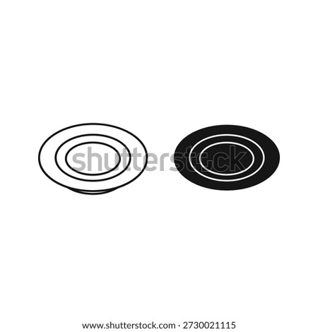 Two oval shape icons, outline and solid fill, isolated on