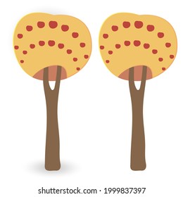 Two oval trees (cherry) in a volumetric and flat style. Social media element. Lovely illustration in paper cut style. Technology concept design. Business concept. Online communication.