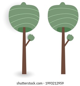 Two oval trees in a volumetric and flat style. Social media element.  Lovely illustration in paper cut style. Technology concept design. Business concept. Online communication.