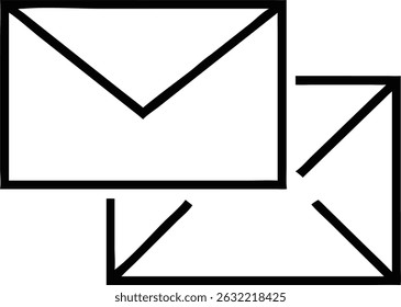 Two overlapping black outline email icons on a white background, symbolizing communication, messaging, and digital correspondence.