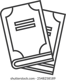 Two overlapping books symbolize reading, education, and knowledge in a simple black and white design, perfect for academic concepts