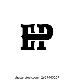 Two overlapping capital letters, E and P, in a bold, stylized, vintage font