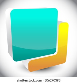 Two overlapping cubes in 3D with perspective. Editable vector icon.