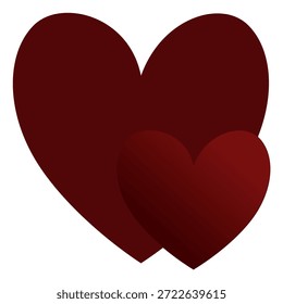 Two overlapping dark red hearts with soft shading, symbolizing deep love, intimacy, emotional connection, and romantic bonding.