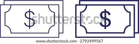 Two overlapping dollar bills with prominent dollar signs, presented as a clean, modern business icon for financial concepts, wealth, and investment.