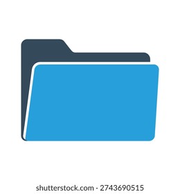Two overlapping file folders, one blue and one dark grey, on a white background.