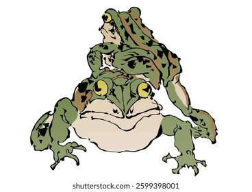 
Two overlapping frogs in a Japanese style
