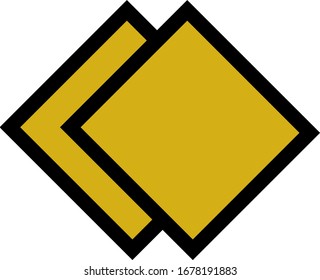Dos diamantes dorados superpuestos con bordes negros para conjunto de iconos de negocios. Ilustración vectorial y concepto elegante y rico.