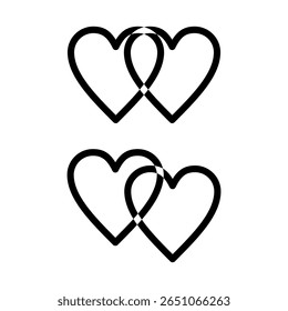 Two overlapping heart shapes symbolize love and connection in a simple black design