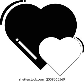 "Two overlapping hearts, black and white, symbolize unity, love, and harmony. The design evokes a sense of duality and interconnectedness, with the black heart representing power and strength"