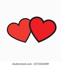 Two overlapping hearts with a bold black outline, for love, romance, and affection. Perfect for Valentine's Day designs, wedding invitations.