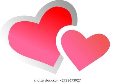 Two overlapping hearts, one larger and one smaller, in shades of pink and red with a soft white gradient edge