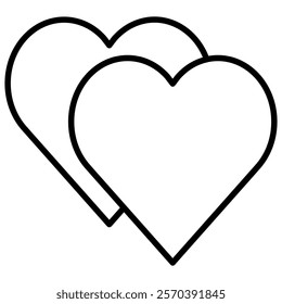 Two overlapping hearts, symbolizing love, friendship, or unity, line art icon illustration. Perfect for Valentine's Day, romantic themes, and love-related designs.