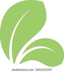 Two overlapping light green leaves creating a simple and elegant nature inspired design, ideal for representing concepts related to ecology, sustainability, or natural products