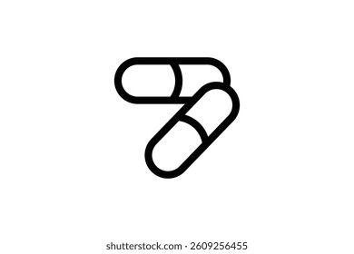 Two overlapping medical capsules, outline style.