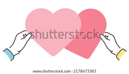 Two overlapping pink hearts, concept of bonding and affection [Vector illustration].