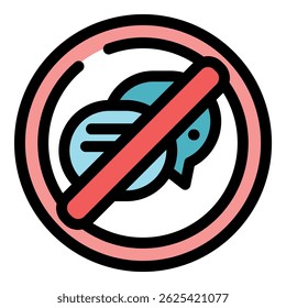 Two overlapping speech bubbles crossed out by a red diagonal line inside a pink circle, symbolizing no chatting or communication allowed