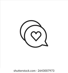 Duas bolhas de fala sobrepostas, uma contendo um símbolo de coração. Representa mensagens amorosas, conversas sinceras ou expressões de afeto na comunicação.