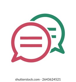 Duas Bolhas de Fala Sobrepostas Um Rosa Avermelhado Um Verde Azul-Azul Contendo Linhas Horizontais Design de Ícone Simples