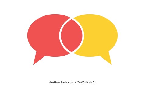 Two overlapping speech bubbles, one red and one yellow, symbolizing conversation and communication.