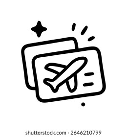 Dos Imágenes de boletos de avión superpuestas y estilizadas, delineadas en negro, muestran un diseño de avión simple.