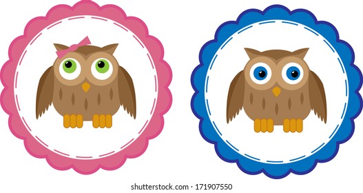 Two Owl Babies Postcards for Boy and Girl