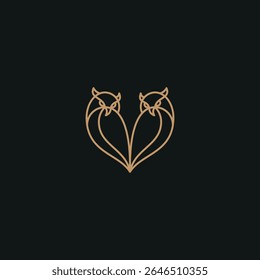 Dois pássaros coruja formando um coração. Luxo e design de arte de linha única de dois pássaro coruja. Amor de beleza dos pássaros. Símbolo do verdadeiro amor. Ilustração de pássaro para logotipo ou símbolo. Vetor animal contorno geométrico.