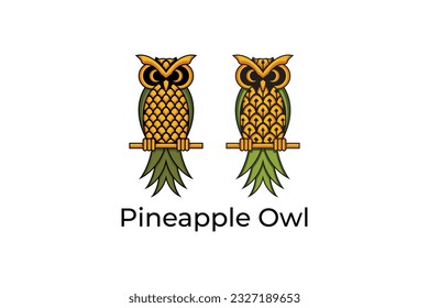 Two owl shaped pineapple fruit logos, creative, simple and unique, suitable for any industry, especially creative business, fruit art etc.