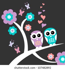Two owls cute romantic card