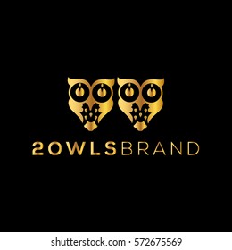 Two owls golden vector logo 