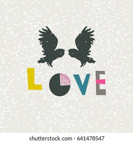 Two owls, love colorful card. Can be used for postcard, valentine card, wedding invitation