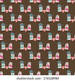 two owls in love seamless pattern