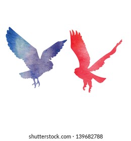 Two owls love watercolor silhouettes